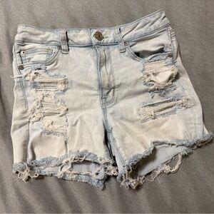 American Eagle Outfitters Light Blue Ripped Jean Shorts